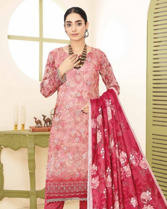 3PC UNSTITCHED - Boring Daman Premium Bana Dora LAWN - CA-9087-4